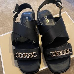 Michael Kors Black/Silver Buckle Flat Sandals New Size 6